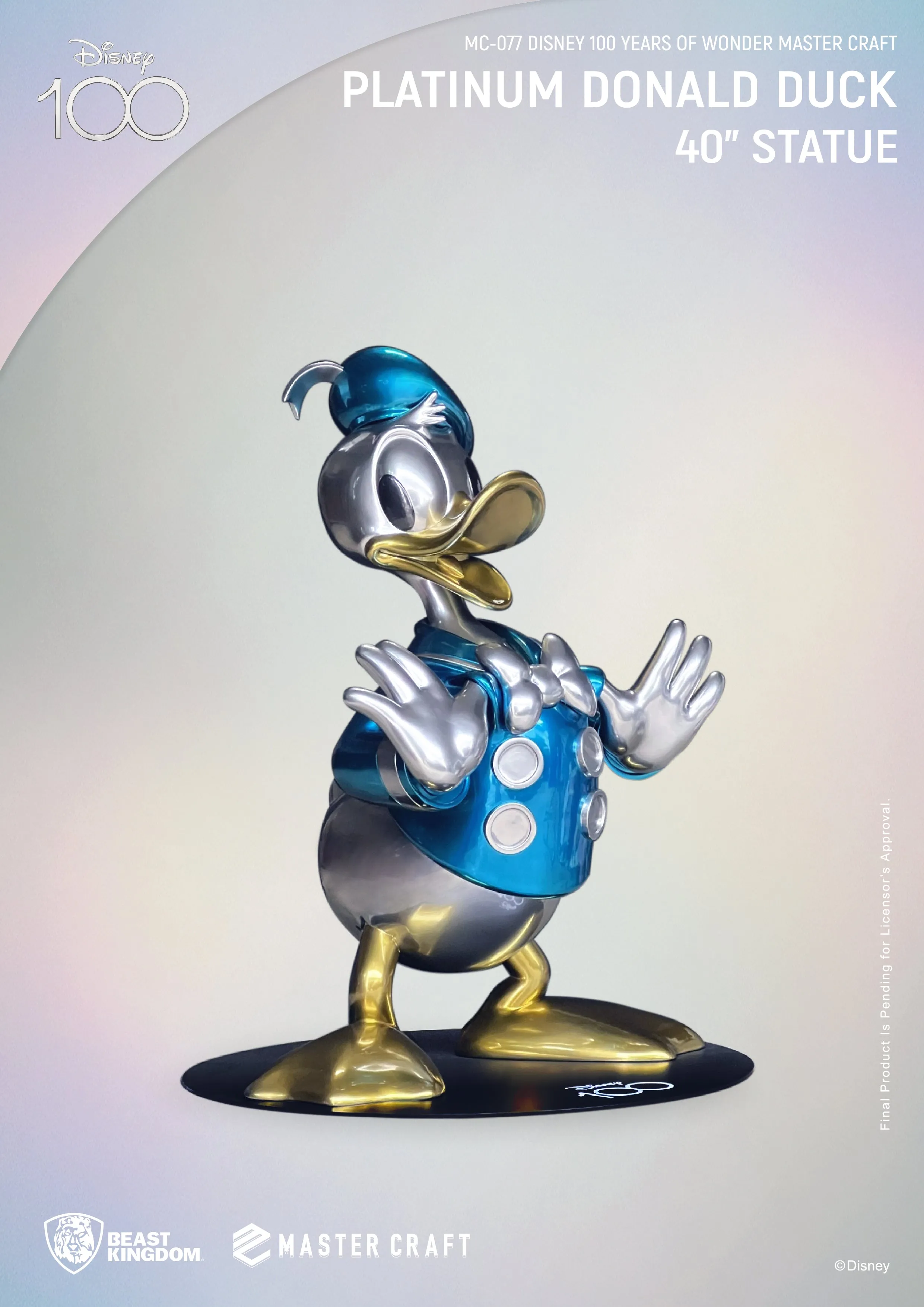 Beast Kingdom MC-077 Disney 100 Years of Wonder Platinum Donald Duck 40" Master Craft Figure Statue
