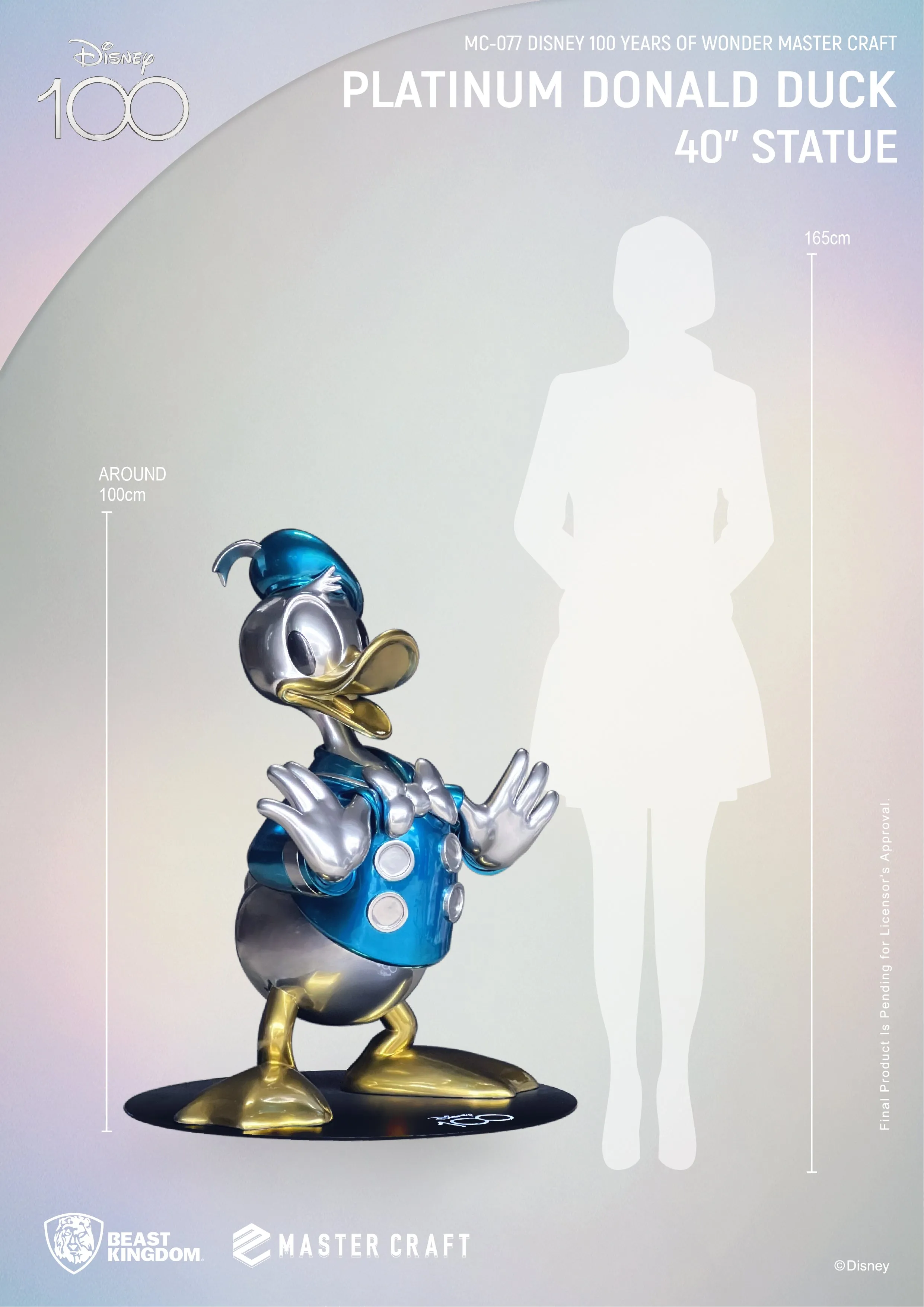 Beast Kingdom MC-077 Disney 100 Years of Wonder Platinum Donald Duck 40" Master Craft Figure Statue