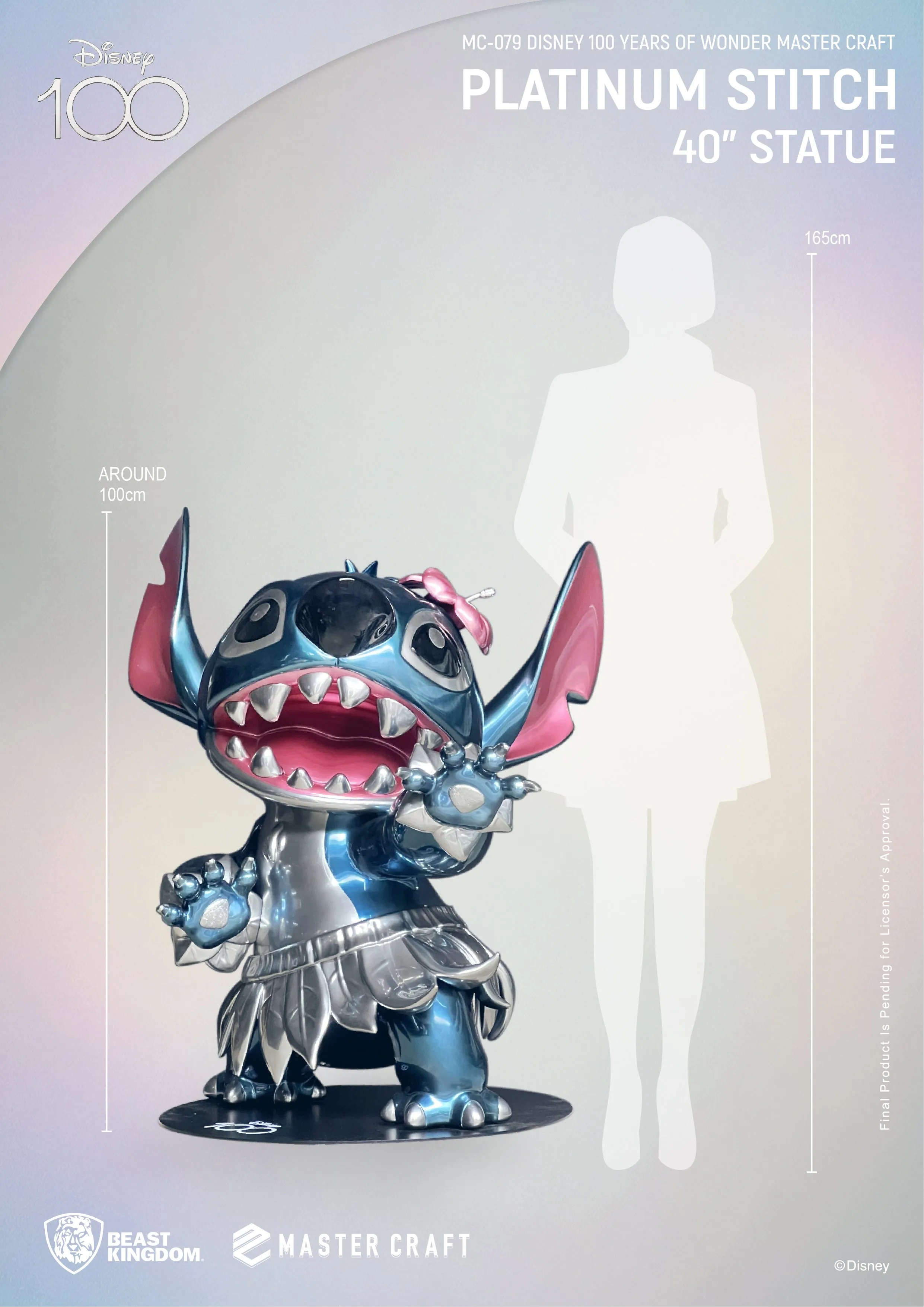 Beast Kingdom MC-079 Disney 100 Years of Wonder Platinum Stitch 40" Master Craft Figure Statue