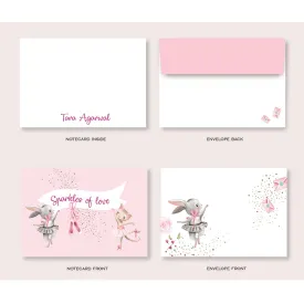 Bunny Ballerina -Folded-Notecards   Envelopes - Set of 25