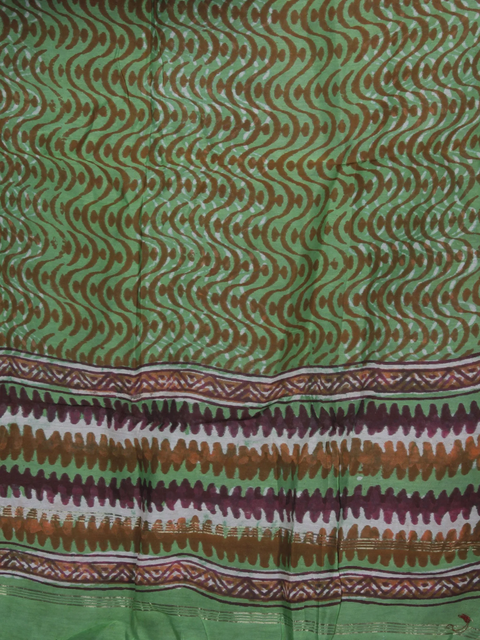 Fern Green Brown Maroon Hand Block Printed Chanderi Silk Kurta & Chanderi Dupatta Fabric Set of 2 - S1628198