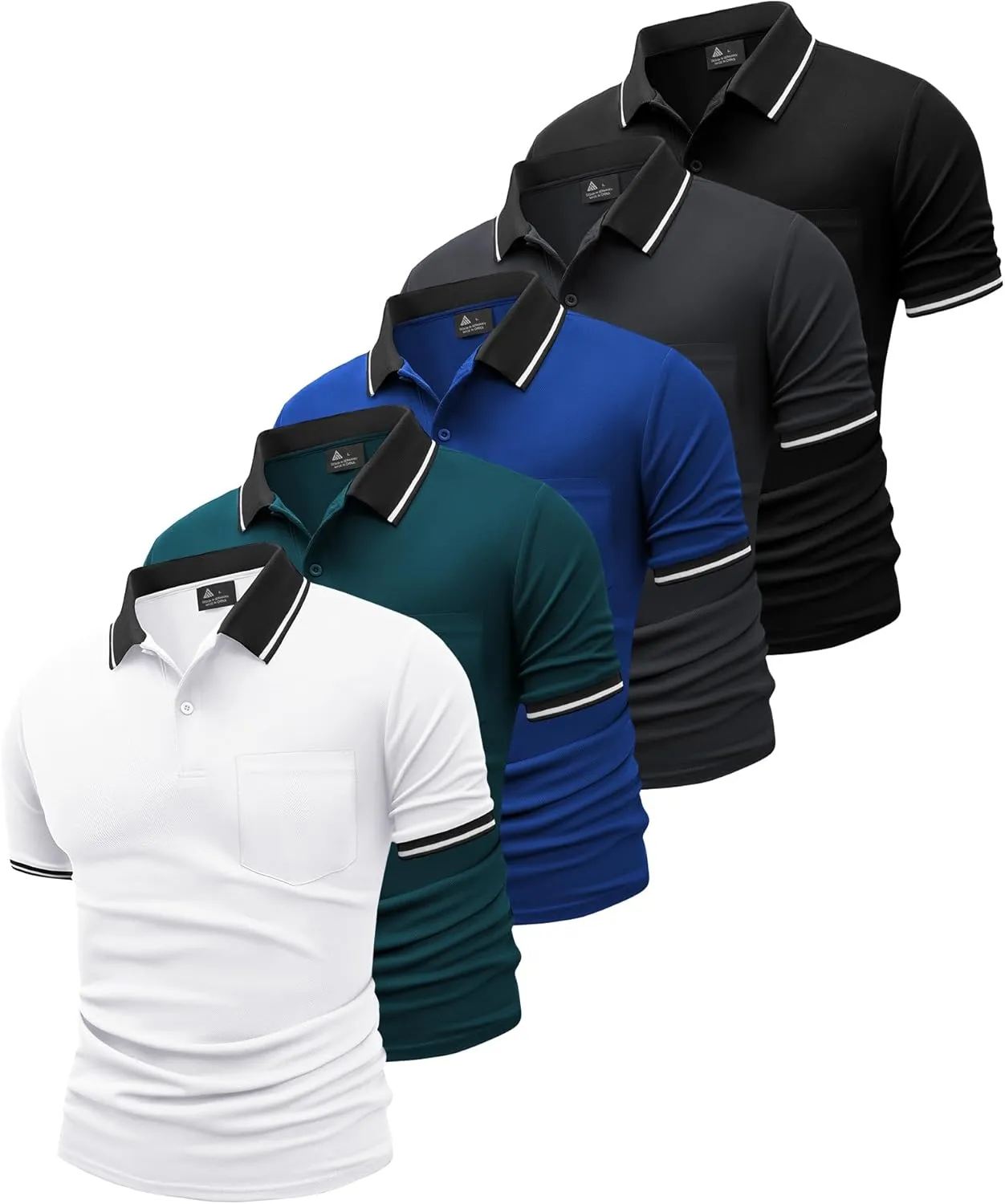 GEEK LIGHTING 5 Pack Men Polo Shirts with Pocket Multipack Golf Shirt for Men Moisture Wicking Casual Athletic Work T-Shirts