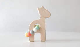 Giraffe Wooden Baby Grasping Toy with Teething Beads