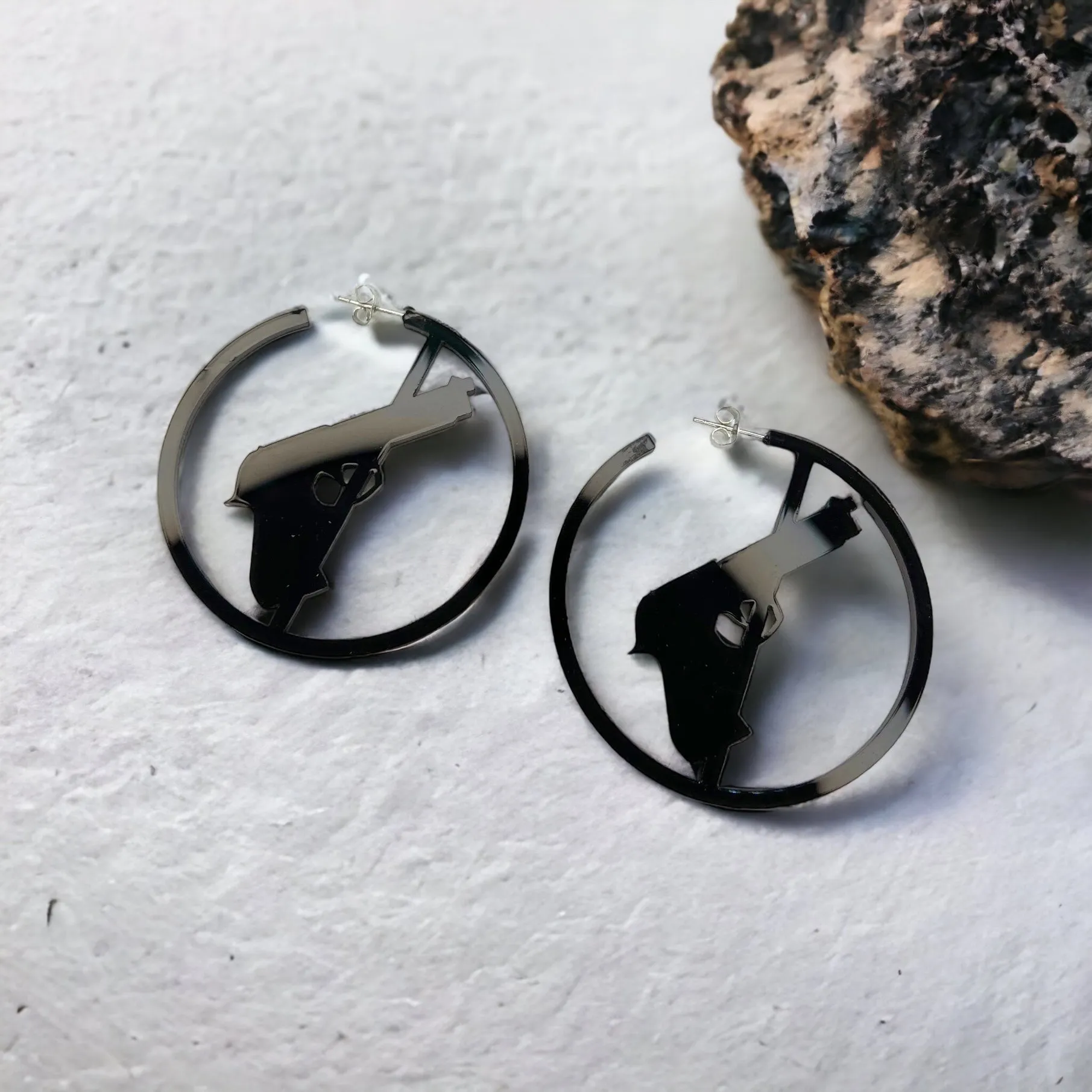 Gun Law Earrings - Black Hoops, Gun Free Zone, Black Earrings, Hoop Earrings, Gun Free