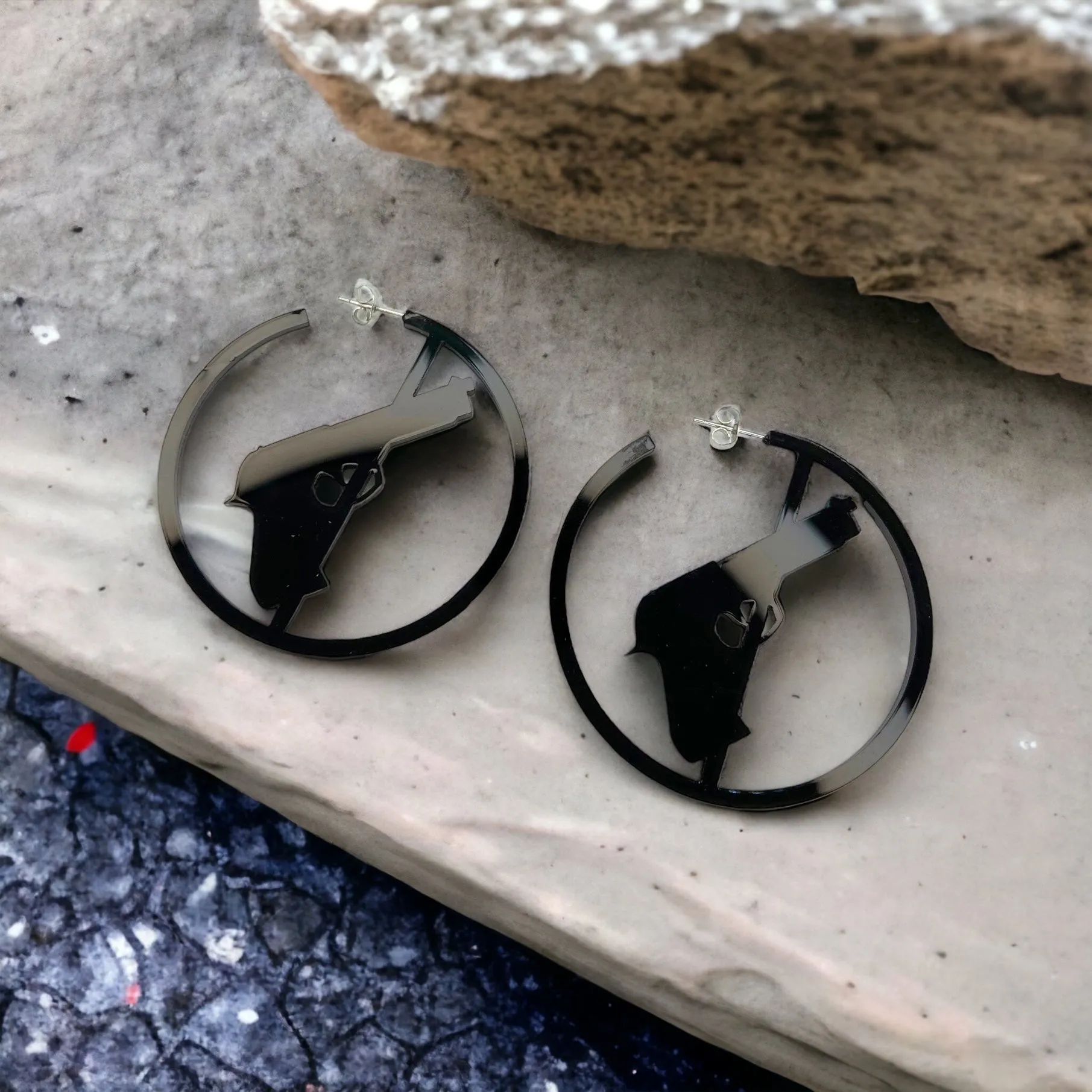 Gun Law Earrings - Black Hoops, Gun Free Zone, Black Earrings, Hoop Earrings, Gun Free