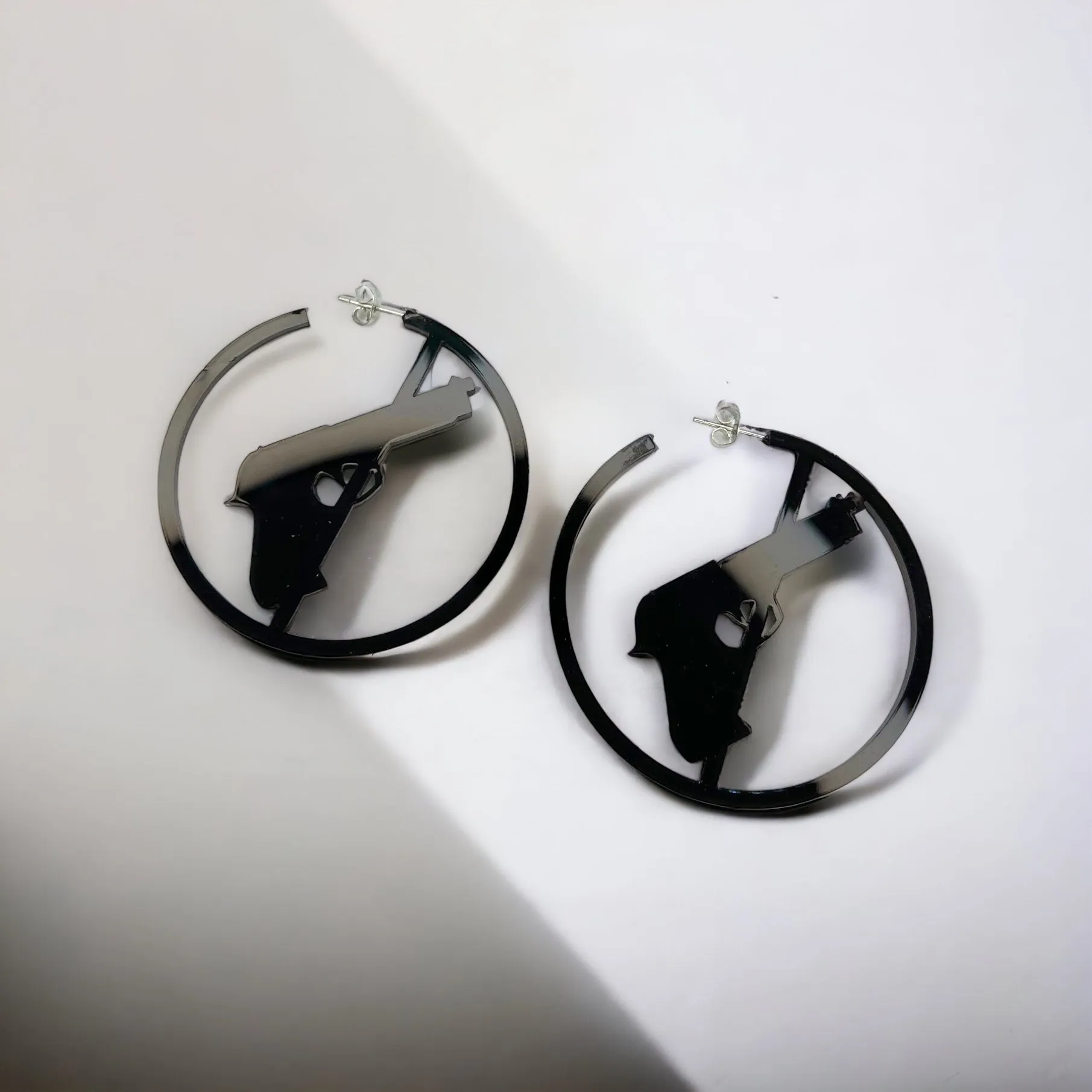 Gun Law Earrings - Black Hoops, Gun Free Zone, Black Earrings, Hoop Earrings, Gun Free