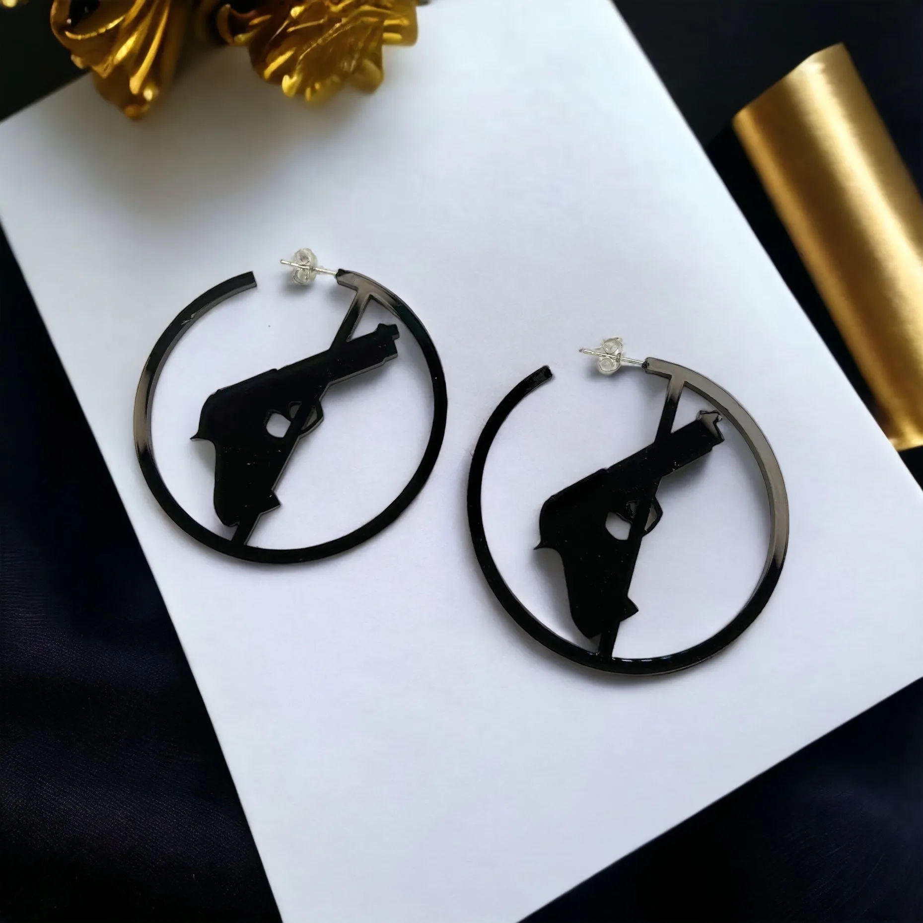 Gun Law Earrings - Black Hoops, Gun Free Zone, Black Earrings, Hoop Earrings, Gun Free