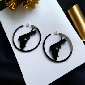 Gun Law Earrings - Black Hoops, Gun Free Zone, Black Earrings, Hoop Earrings, Gun Free