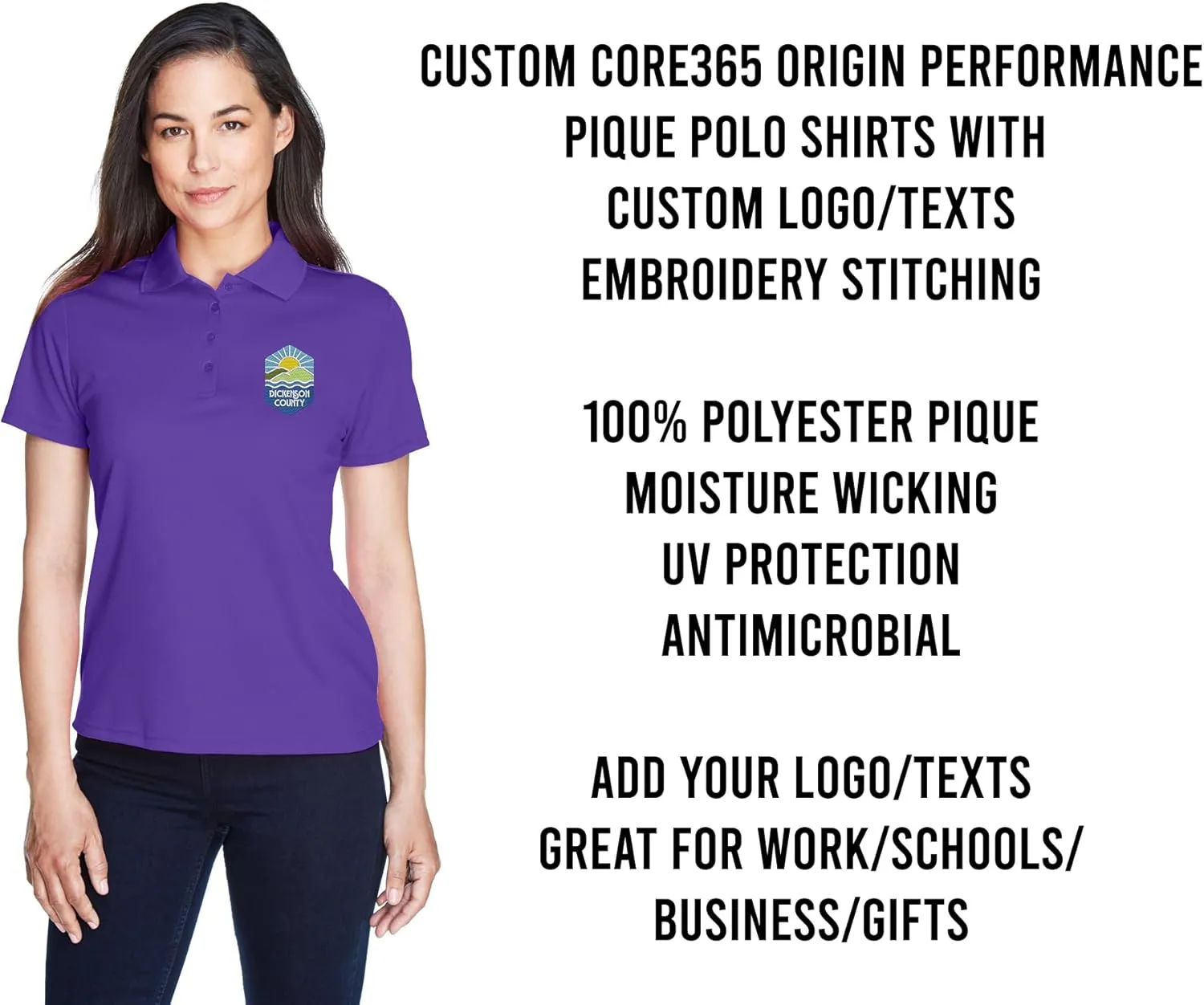 INK STITCH Women Core365 Custom Embroidery Logo Texts Origin Performance Pique Polo Shirts