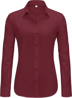 J.VER Womens Button Down Dress Shirts Solid Long Sleeve Wrinkle Free Formal Collared Shirt Casual Business Blouse with Pocket