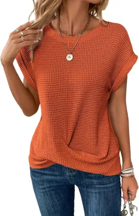 KevaMolly Womens T Shirts Solid Batwing Sleeve Cross Wrap Hem Tee Casual Tshirt Trendy Fitted Tee Tops