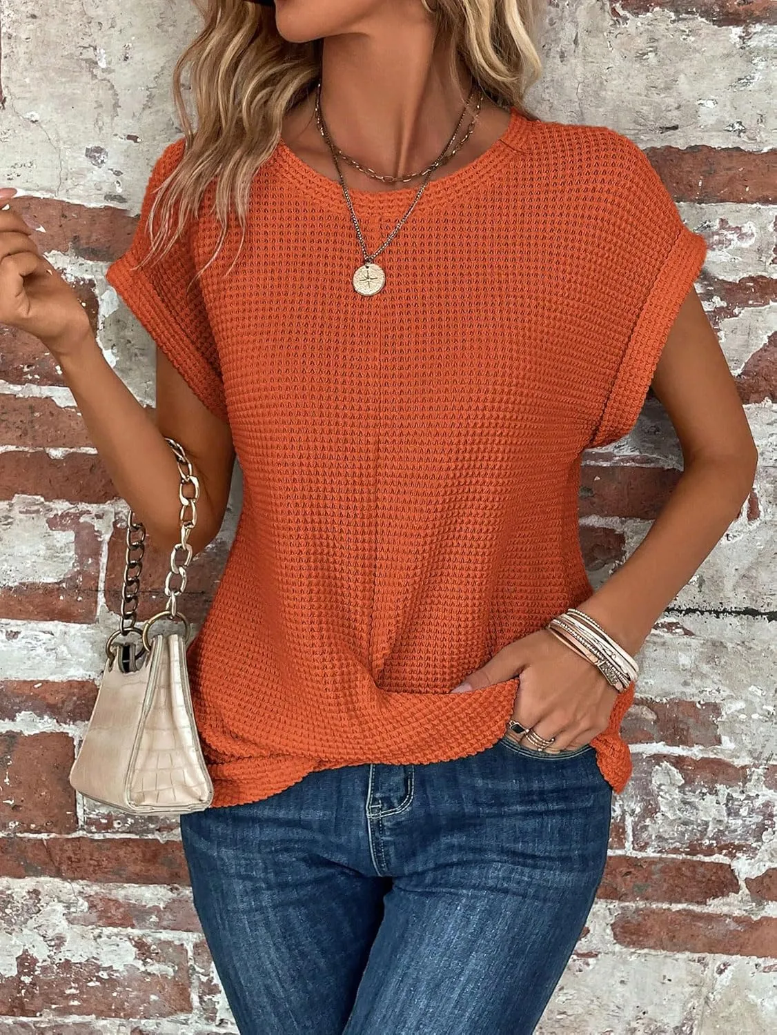 KevaMolly Womens T Shirts Solid Batwing Sleeve Cross Wrap Hem Tee Casual Tshirt Trendy Fitted Tee Tops