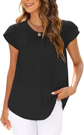 LuckyMore Womens Summer Cap Short Sleeve Tops Dressy Business Casual Work Blouses Shirts