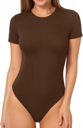 MANGOPOP Women's Round Neck Short Sleeve T Shirts Basic Bodysuits