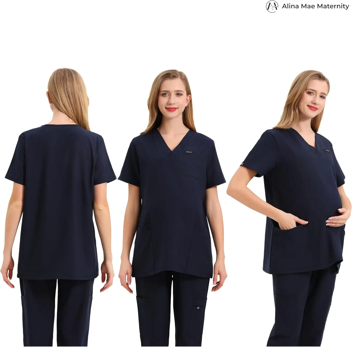 Maternity Scrubs Shirt for Women Doctor Uniform Short Sleeve Pregnant Nurse Scrub with Large Pockets