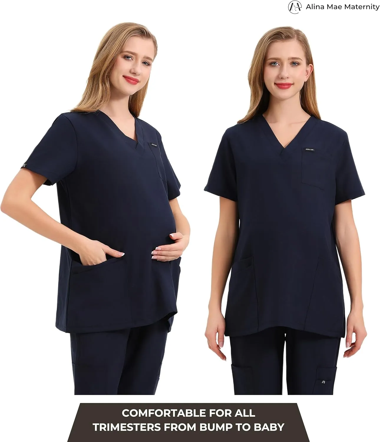 Maternity Scrubs Shirt for Women Doctor Uniform Short Sleeve Pregnant Nurse Scrub with Large Pockets