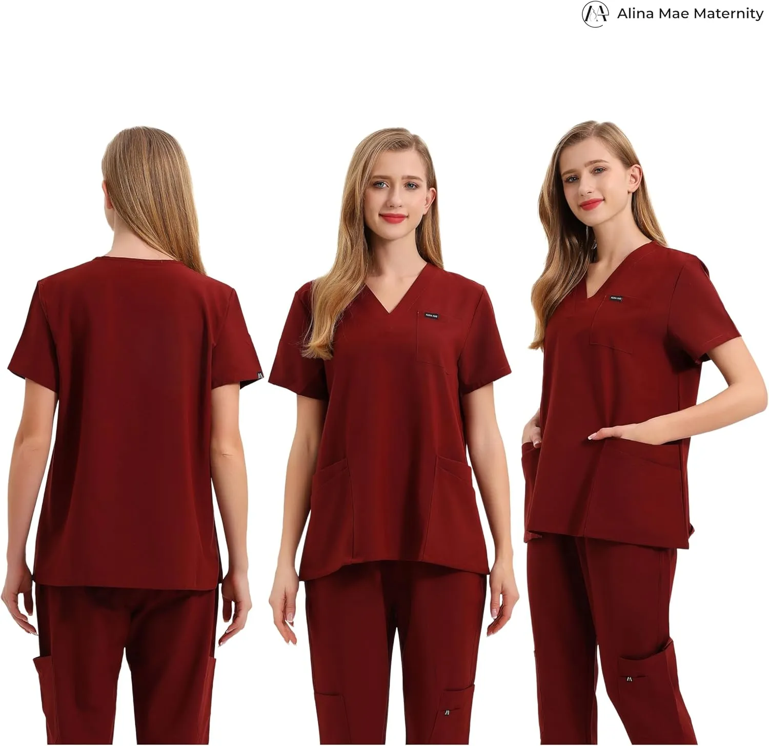 Maternity Scrubs Shirt for Women Doctor Uniform Short Sleeve Pregnant Nurse Scrub with Large Pockets