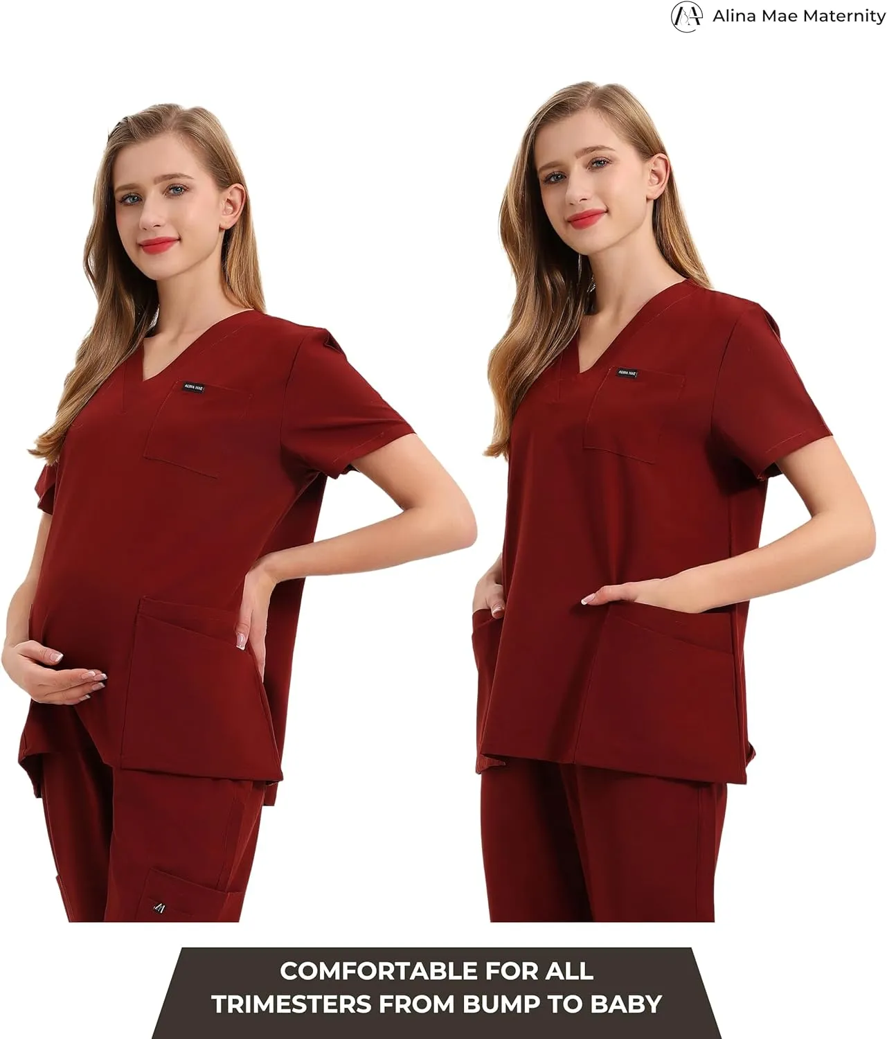 Maternity Scrubs Shirt for Women Doctor Uniform Short Sleeve Pregnant Nurse Scrub with Large Pockets