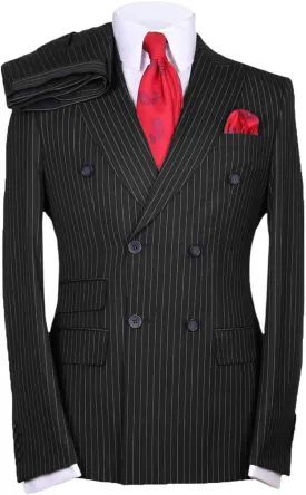 Men's Suits Slim Fit 2 Pieces Double Breasted Pinstripe Prom Tuxedos Business Blazer Pants Working Jacket
