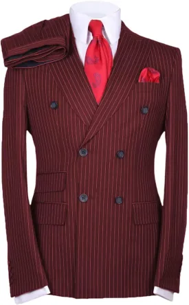 Men's Suits Slim Fit 2 Pieces Double Breasted Pinstripe Prom Tuxedos Business Blazer Pants Working Jacket