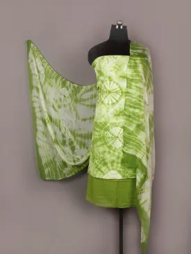 Moss Green Ivory Hand Shibori Dyed Cotton Suit-Salwar Fabric With Chiffon Dupatta - S1628178
