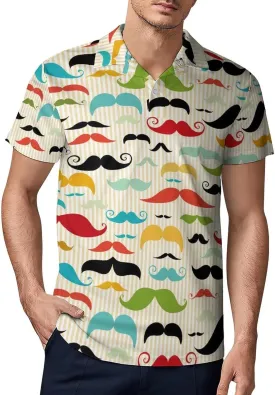 Mustache in Vintage Style Polo Shirts for Men Short Sleeve Casual Graphic Golf Tees Tops