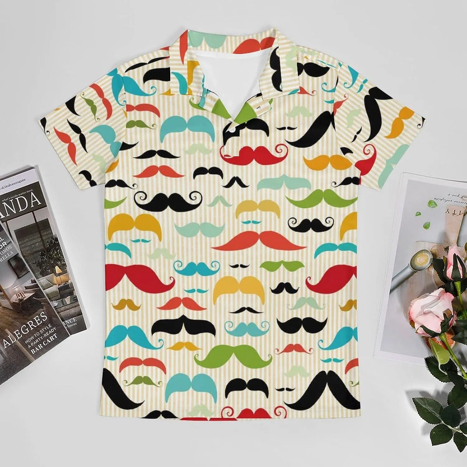Mustache in Vintage Style Polo Shirts for Men Short Sleeve Casual Graphic Golf Tees Tops