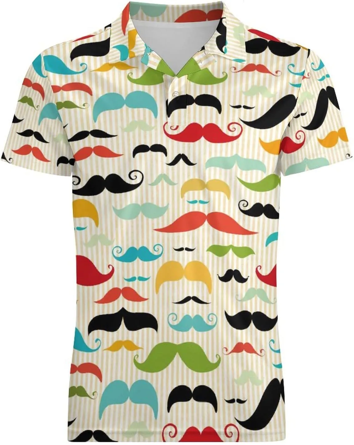 Mustache in Vintage Style Polo Shirts for Men Short Sleeve Casual Graphic Golf Tees Tops