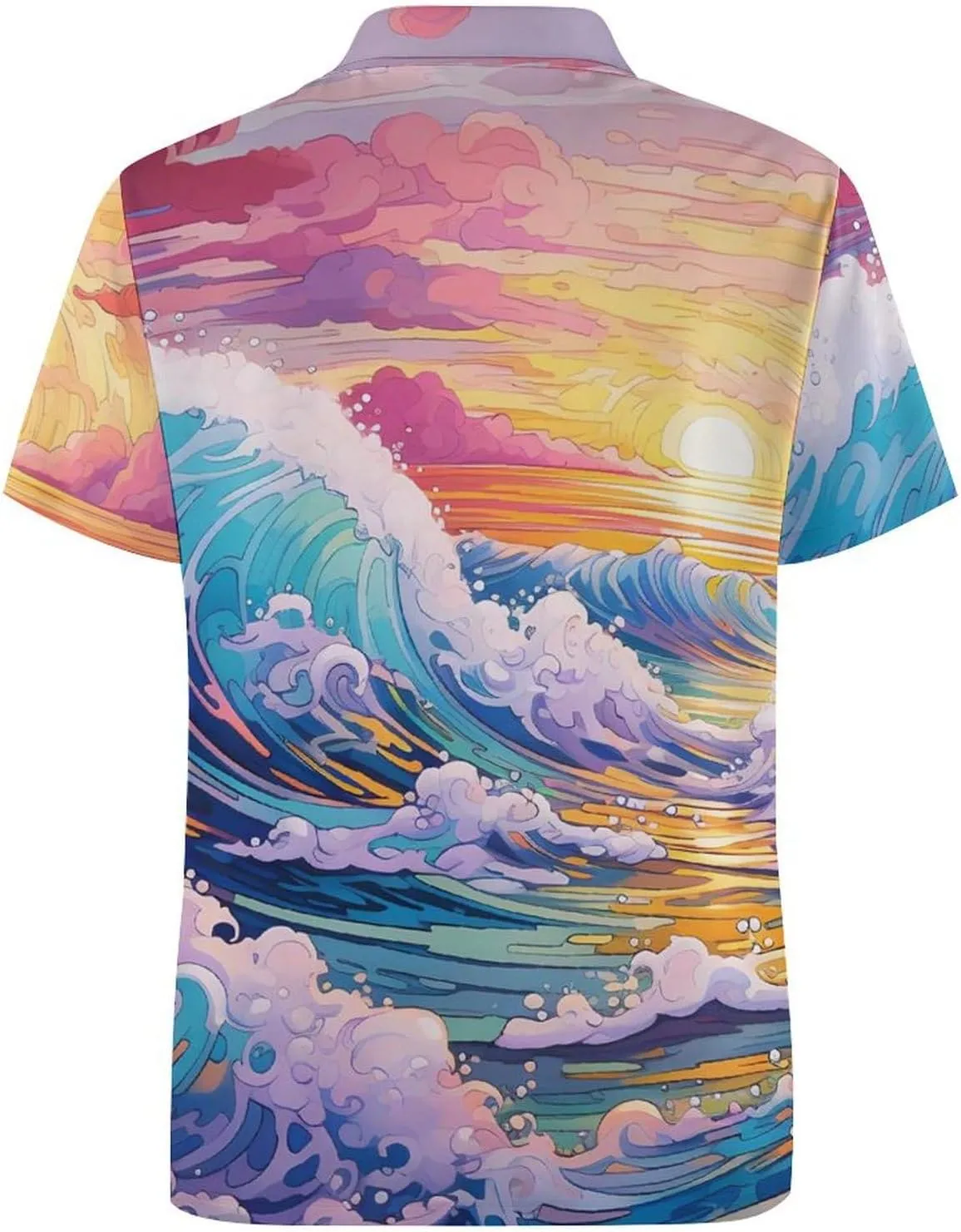 Ocean Wave Paintings Women's Polo Shirts Short Sleeve T-Shirt Button Down Golf Shirt Causal Tee Top