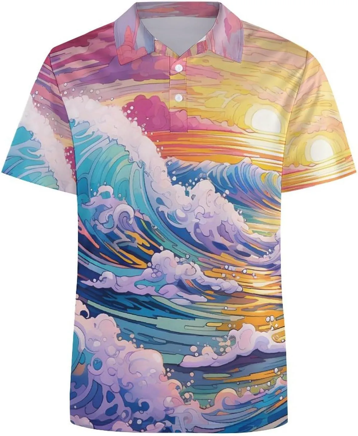 Ocean Wave Paintings Women's Polo Shirts Short Sleeve T-Shirt Button Down Golf Shirt Causal Tee Top