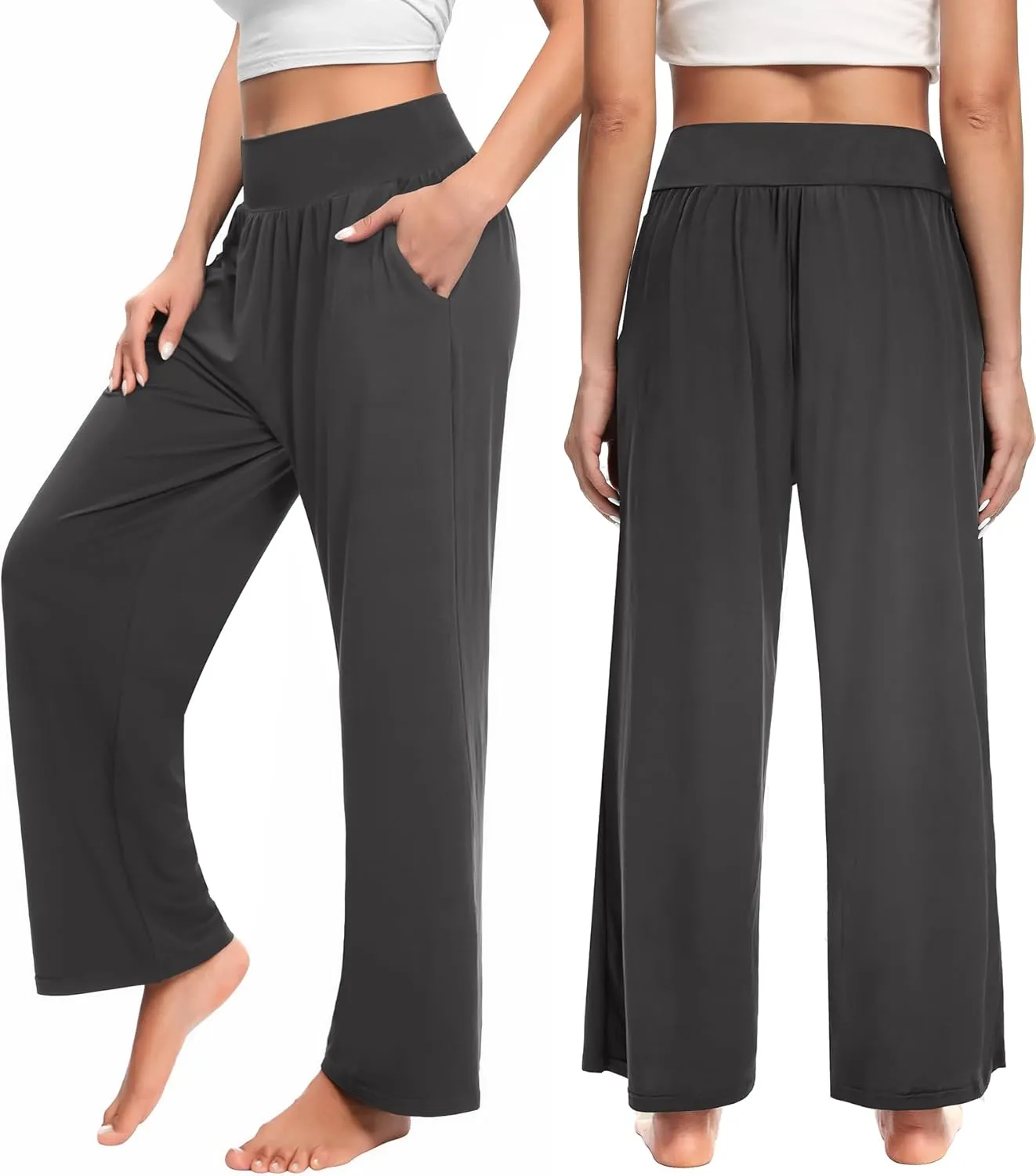 OLIKEME Womens Wide Leg Yoga Pants High Waisted Comfy Casual Loose Pants Workout Plus Size Lounge Sweatpants with Pockets