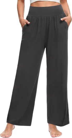 OLIKEME Womens Wide Leg Yoga Pants High Waisted Comfy Casual Loose Pants Workout Plus Size Lounge Sweatpants with Pockets