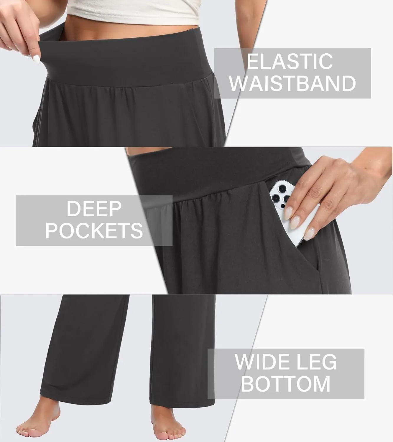 OLIKEME Womens Wide Leg Yoga Pants High Waisted Comfy Casual Loose Pants Workout Plus Size Lounge Sweatpants with Pockets