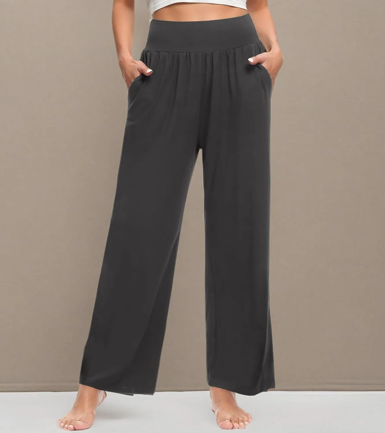 OLIKEME Womens Wide Leg Yoga Pants High Waisted Comfy Casual Loose Pants Workout Plus Size Lounge Sweatpants with Pockets
