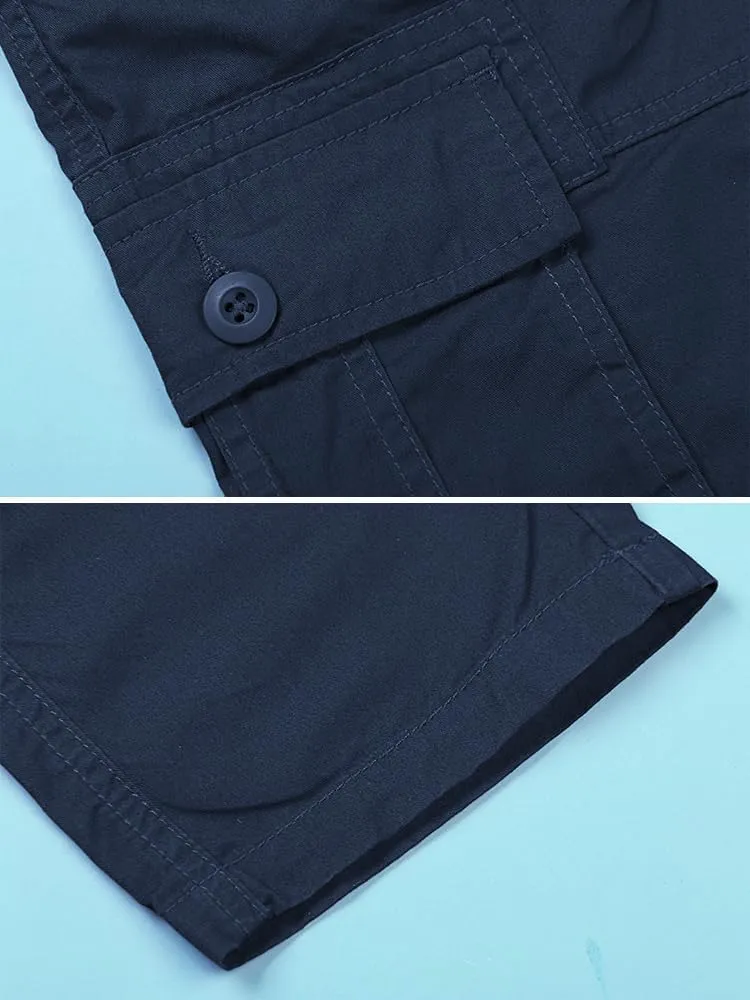 Phorecys Boys Pull on Cargo Pants Elastic Waist Casual Uniform Multi-Pockets Trousers