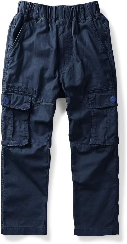 Phorecys Boys Pull on Cargo Pants Elastic Waist Casual Uniform Multi-Pockets Trousers