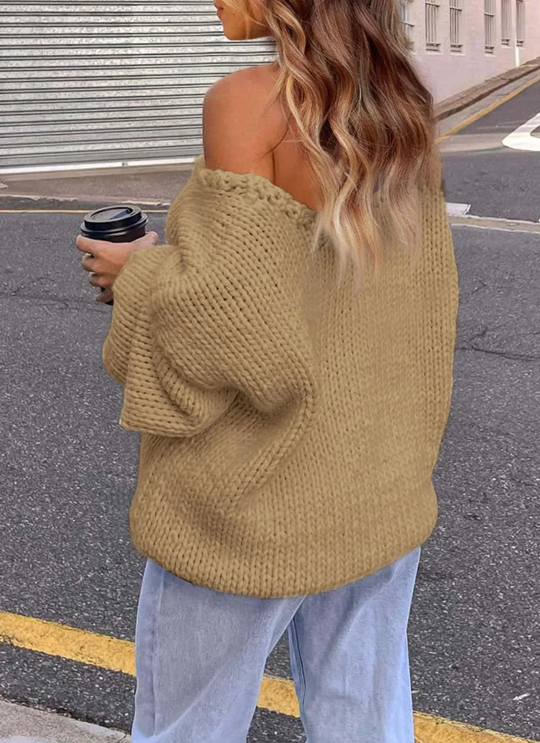 PRETTYGARDEN Women's Fall Oversized Sweaters Long Sleeve V Neck Dressy Casual Chunky Knit Loose Pullover Tops Winter Clothing