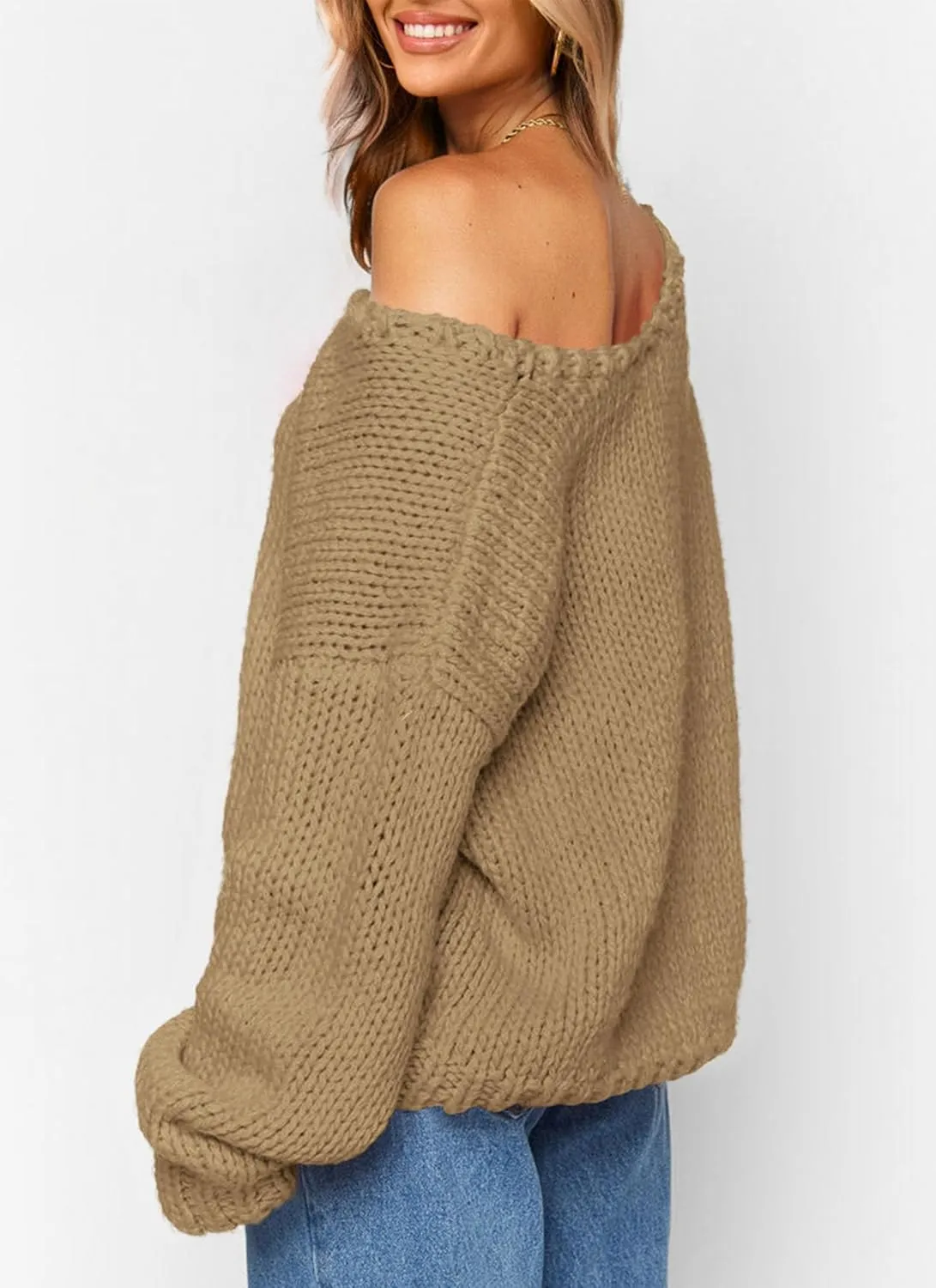PRETTYGARDEN Women's Fall Oversized Sweaters Long Sleeve V Neck Dressy Casual Chunky Knit Loose Pullover Tops Winter Clothing