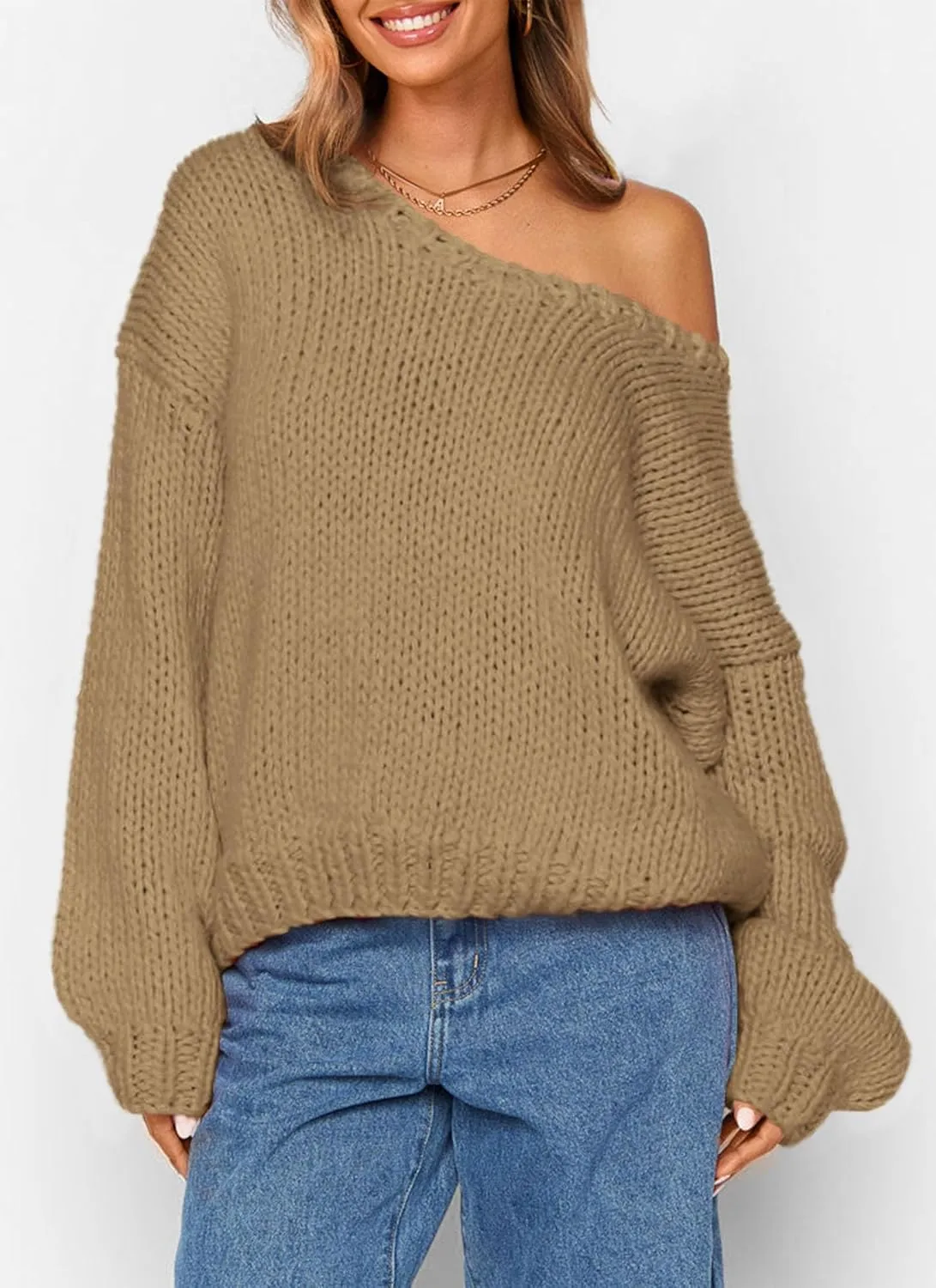 PRETTYGARDEN Women's Fall Oversized Sweaters Long Sleeve V Neck Dressy Casual Chunky Knit Loose Pullover Tops Winter Clothing