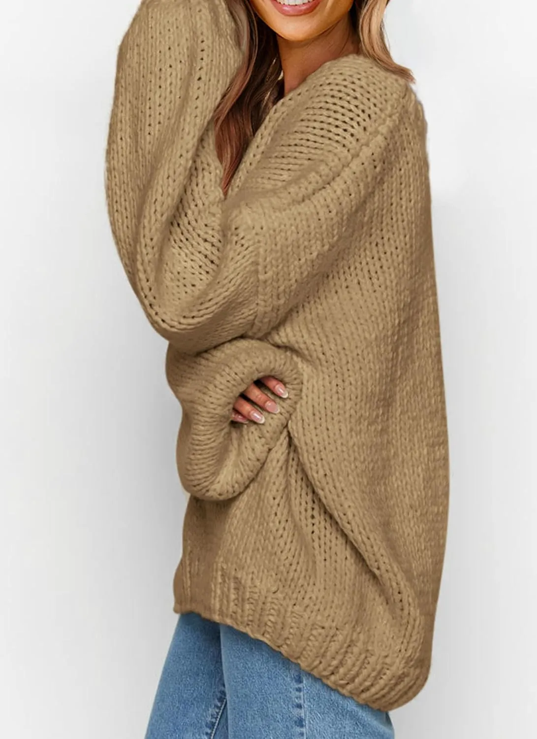 PRETTYGARDEN Women's Fall Oversized Sweaters Long Sleeve V Neck Dressy Casual Chunky Knit Loose Pullover Tops Winter Clothing