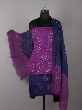 Purple Blue White Hand Tie & Dye Bandhej Suit Salwar Dupatta (Set of 3)  - S16281265