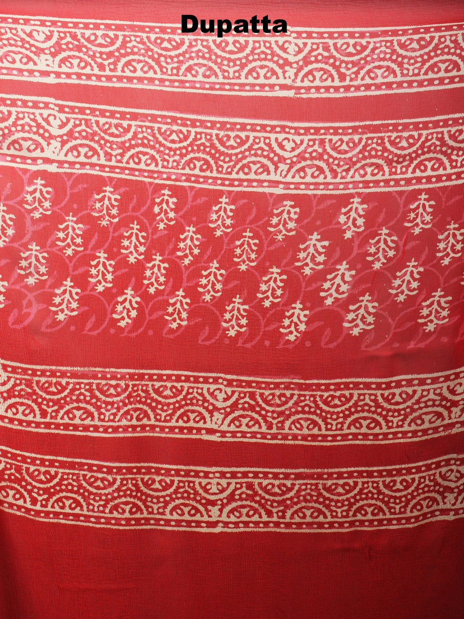 Red White Hand Block Printed Cotton Suit-Salwar Fabric With Chiffon Dupatta - S1628044