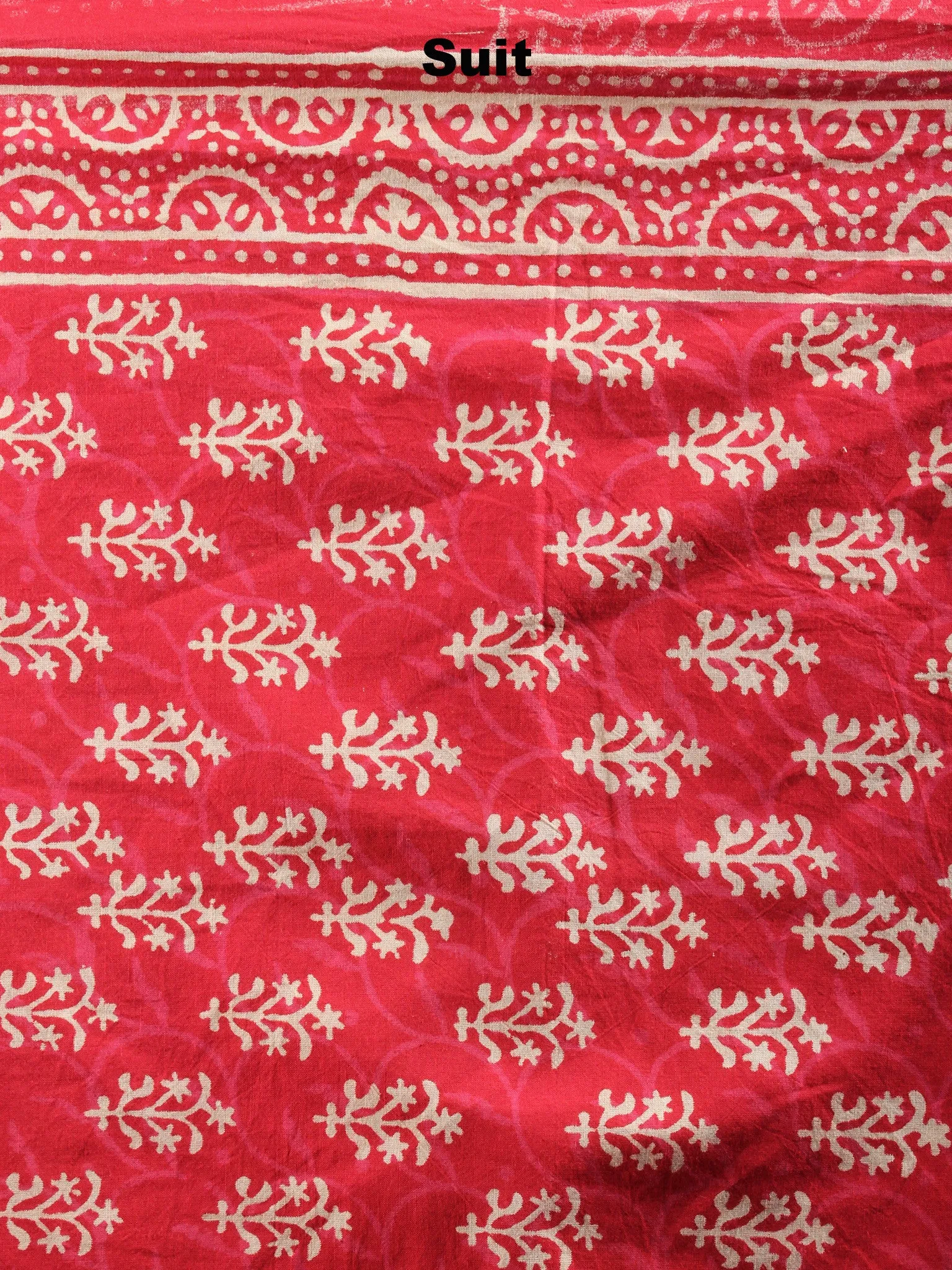 Red White Hand Block Printed Cotton Suit-Salwar Fabric With Chiffon Dupatta - S1628044
