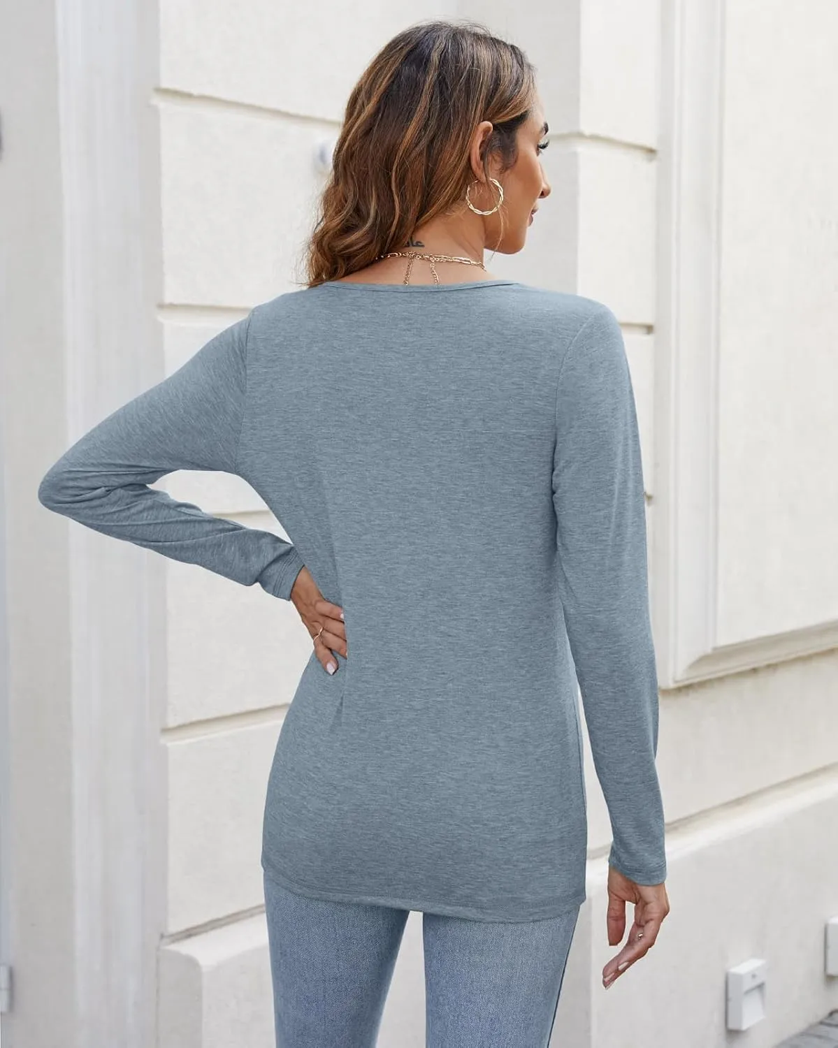 Sherosa Women's T-Shirts Long/Short Sleeve Scoop Neck Casual Tops Soft Solid Basic Tee Blouses