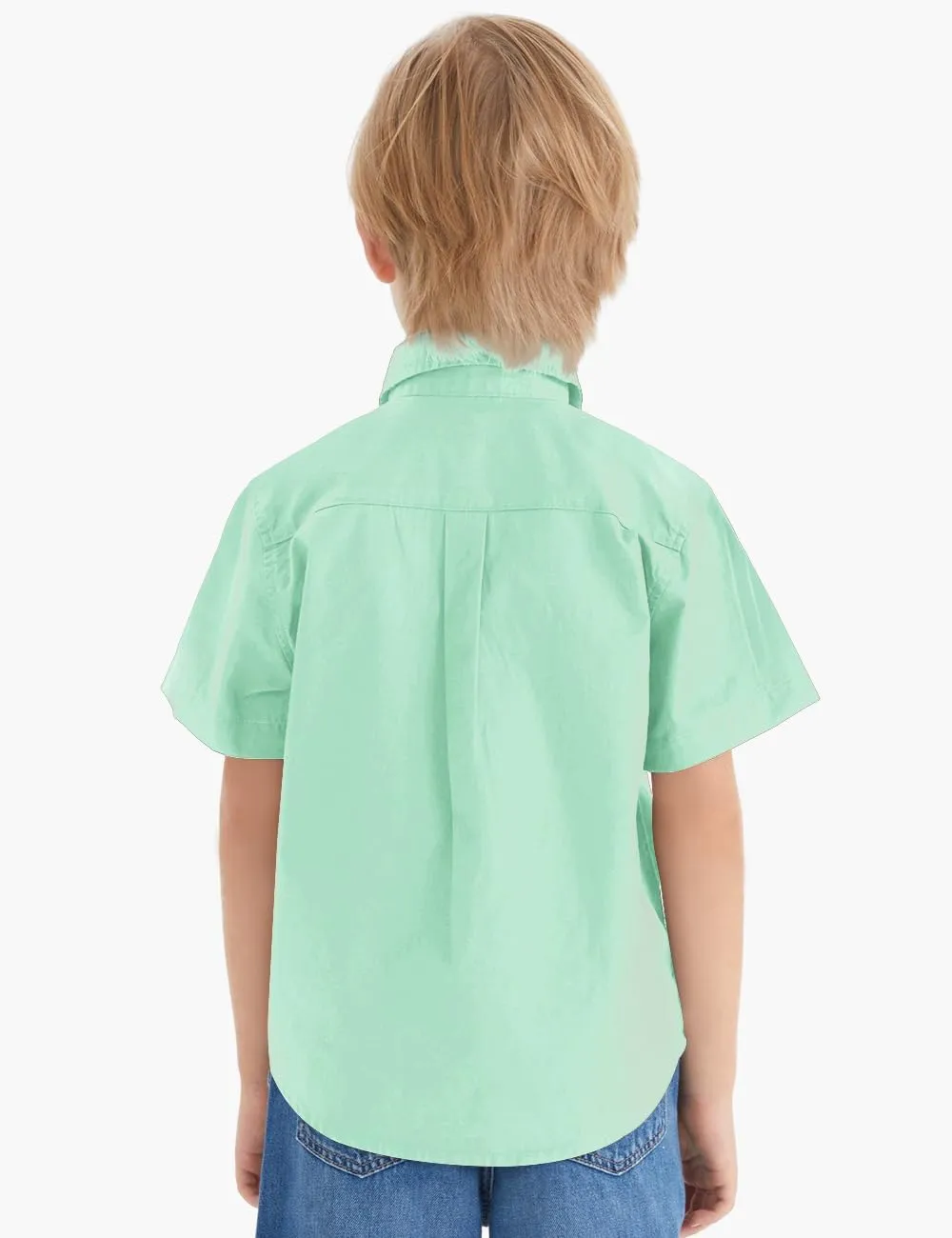 Spring&Gege Boys' Short Sleeve Button Down Shirts for Kids Woven Solid with Two Pockets