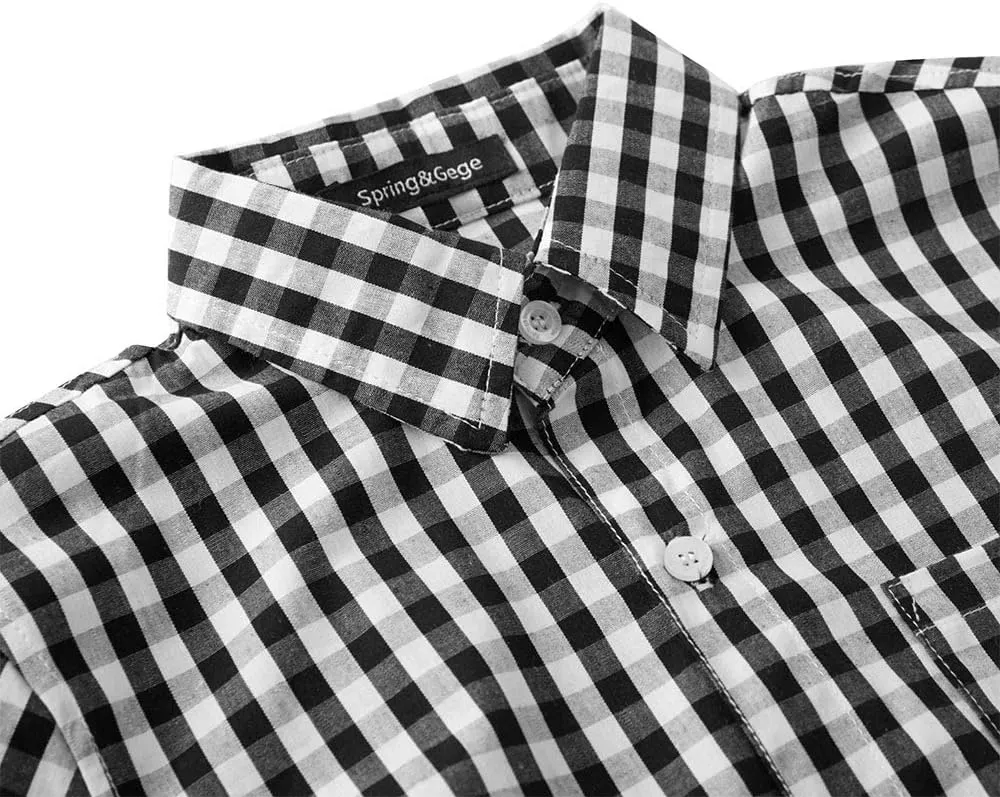 Spring&Gege Boys' Short Sleeve Dress Shirts Formal Uniform Woven Solid