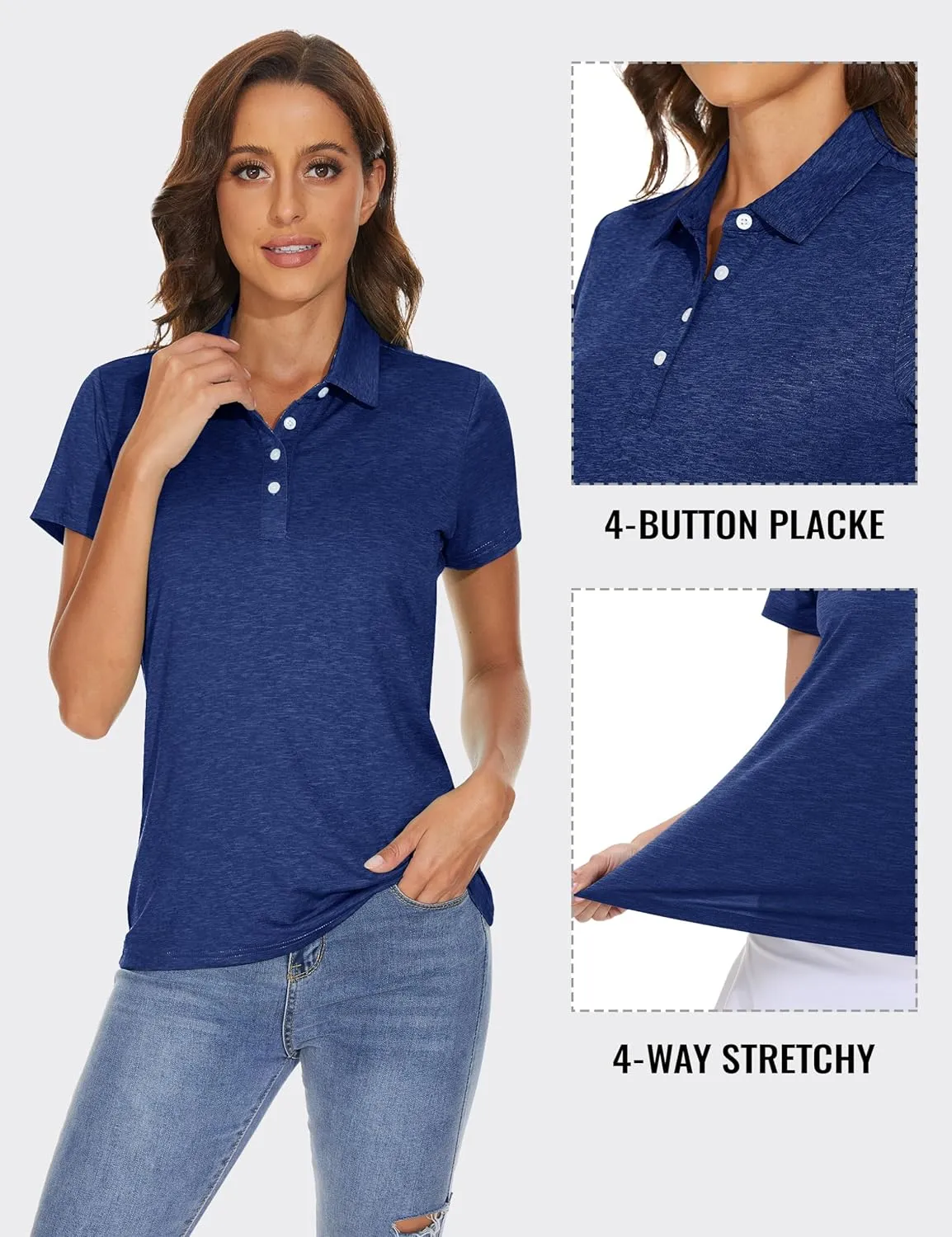 TACVASEN Polo Shirts for Women Short Sleeve Golf Shirts 4-Button Quick Dry Workout Tops Collared for Work Running Tennis