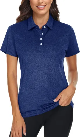 TACVASEN Polo Shirts for Women Short Sleeve Golf Shirts 4-Button Quick Dry Workout Tops Collared for Work Running Tennis