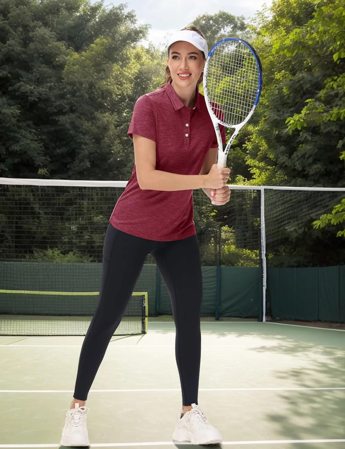 TACVASEN Polo Shirts for Women Short Sleeve Golf Shirts 4-Button Quick Dry Workout Tops Collared for Work Running Tennis