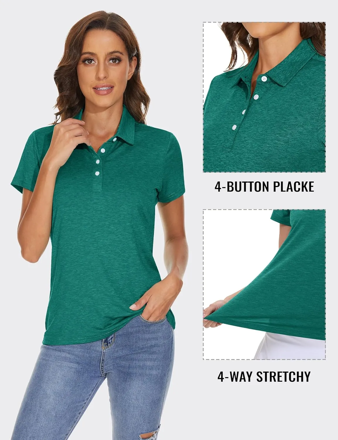TACVASEN Polo Shirts for Women Short Sleeve Golf Shirts 4-Button Quick Dry Workout Tops Collared for Work Running Tennis